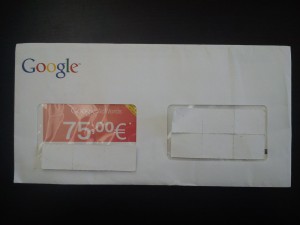Cheque regalo de google recibido por carta.